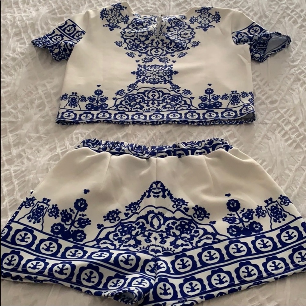 Greek patterned matching top and shorts set